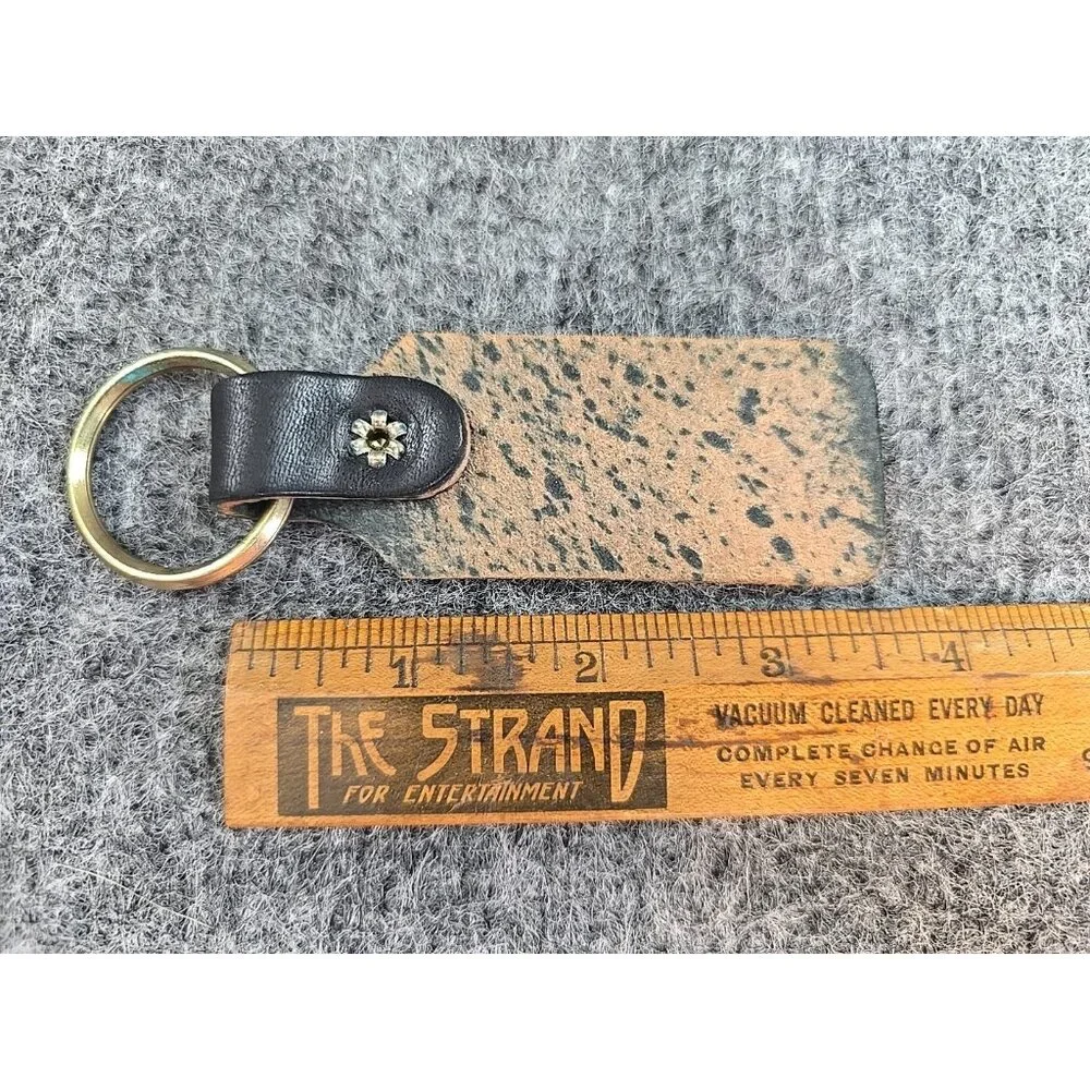 Vintage Keychain RW Leather Sugarcreek OH Blue Metal Ring